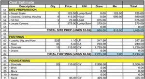 quantity takeoff sample